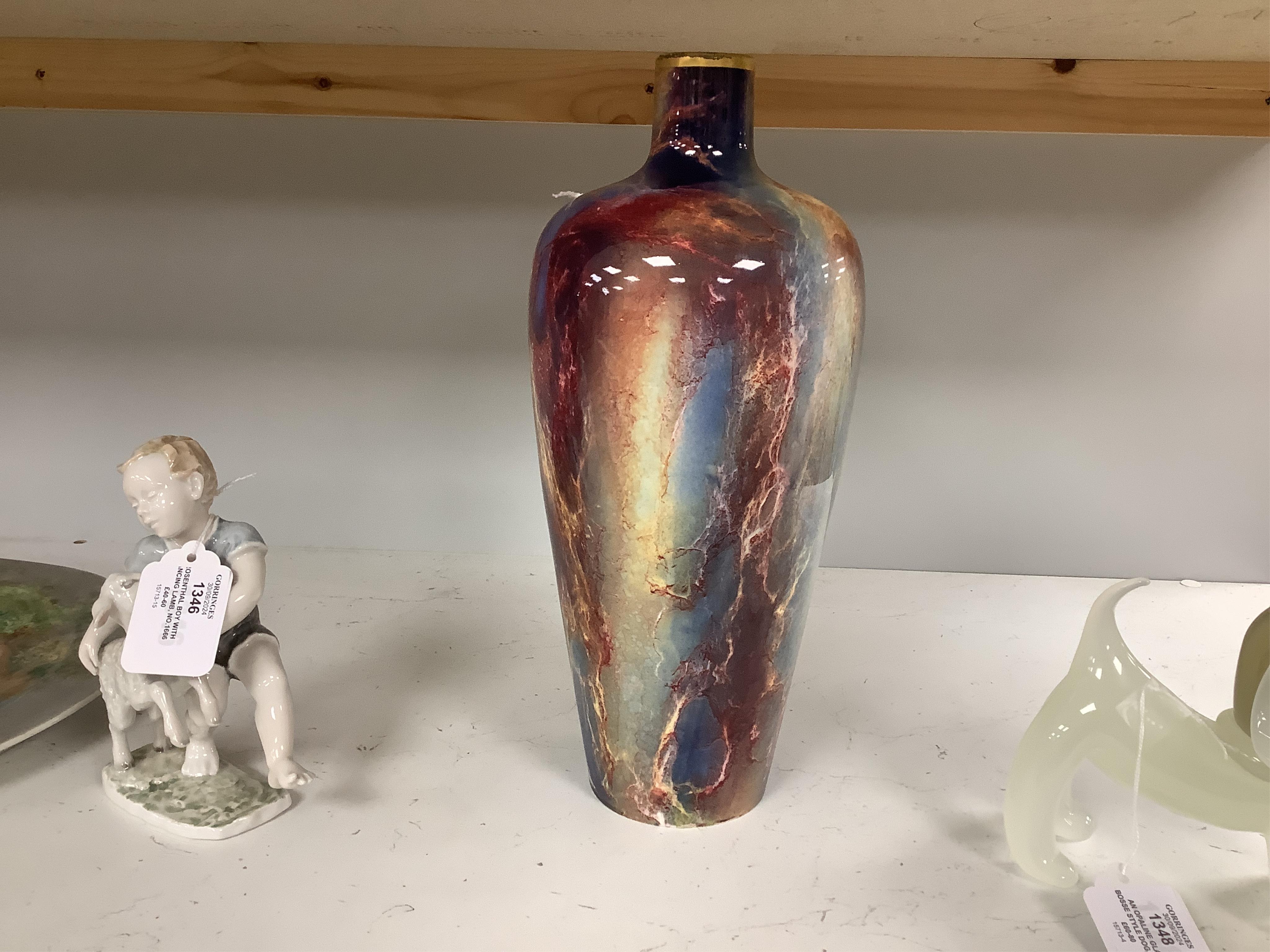 A Wilkinsons Royal Staffordshire Oriflamme vase, signed B (Butler) Patent no. 27161, 31.5cm high. Condition - fair to good, some losses to gilt rim